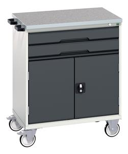 verso mobile cabinet with 2 drawers, door and lino top. WxDxH: 800x600x980mm. RAL 7035/5010 or selected Bott Verso Mobile  Drawer Cupboard  Tool Trolleys and Tool Butlers